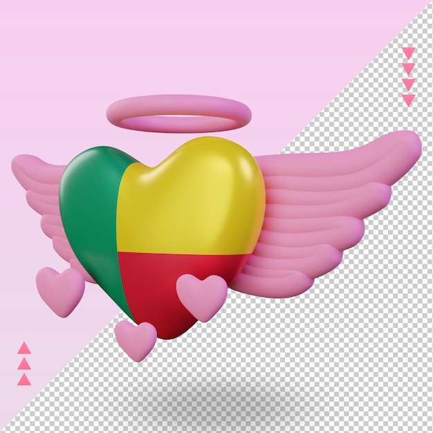 3d valentine love Benin bandiera rendering vista a destra