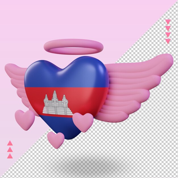 PSD 3d valentine love camboya bandera renderizado vista derecha