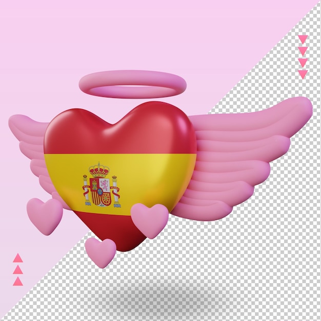 3d Valentine Love Espagne Drapeau Rendu Vue Droite