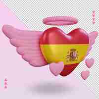 PSD 3d valentine love espagne drapeau rendu vue gauche