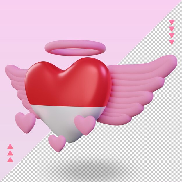 3d Valentine Love Indonésie Drapeau Rendu Vue Droite