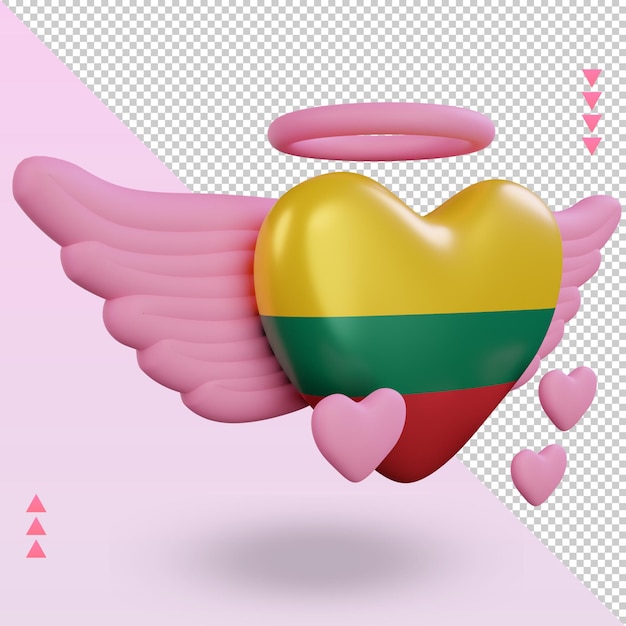 3d valentine love Lituania bandiera rendering vista a sinistra