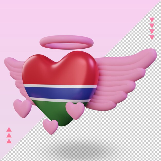 3d Valentine Love Rendu Drapeau Gambie Vue De Droite