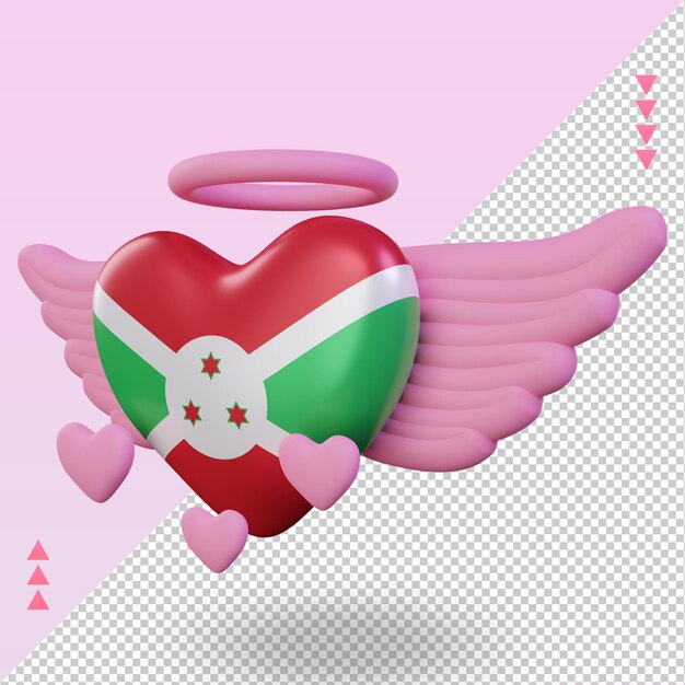 3d-valentinsgruß-liebe burundi-flagge, die rechte ansicht rendert