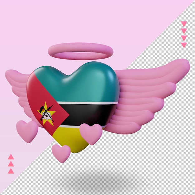 3D-Valentinsgruß-Liebe Mosambik-Flagge, die rechte Ansicht rendert