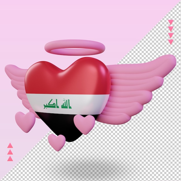 PSD 3d-valentinsgrußliebe irak-flagge, die rechte ansicht rendert