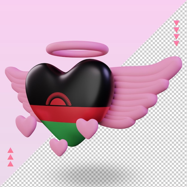 PSD 3d-valentinsgrußliebe malawi-flagge, die rechte ansicht rendert