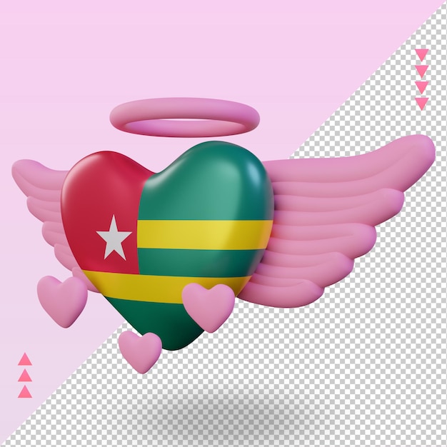 PSD 3d-valentinsgrußliebe togo-flagge, die rechte ansicht rendert