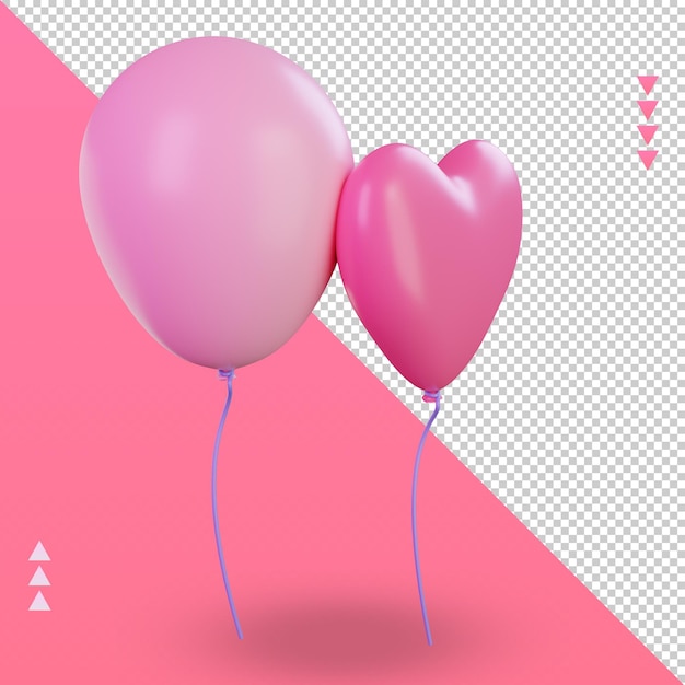 3D-Valentinstag-Ballonsymbol, das die linke Ansicht wiedergibt