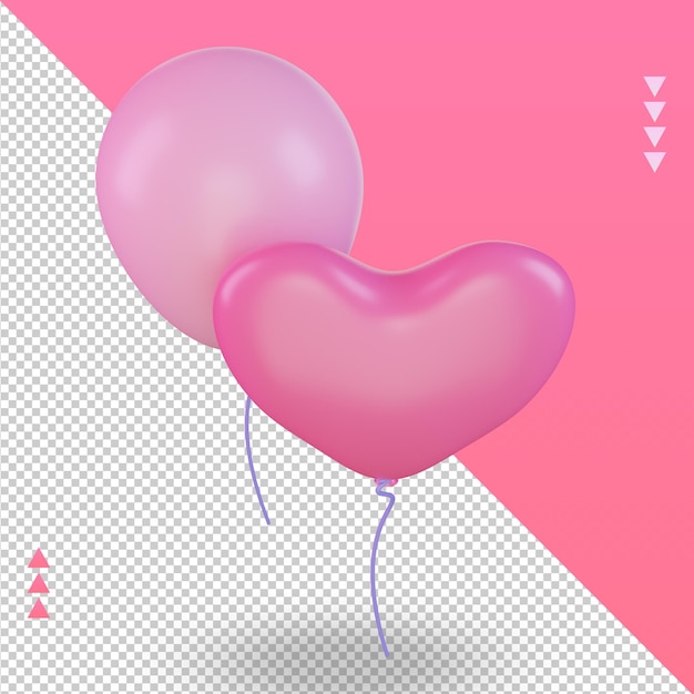 3D-Valentinstag-Ballonsymbol-Rendering Ansicht von oben