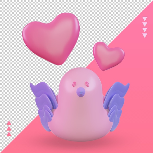 3d-valentinstag friedensvogelsymbol, das vorderansicht wiedergibt