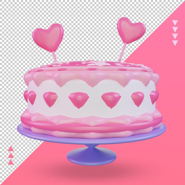3D-Valentinstag-Kuchen-Symbol, das Vorderansicht wiedergibt