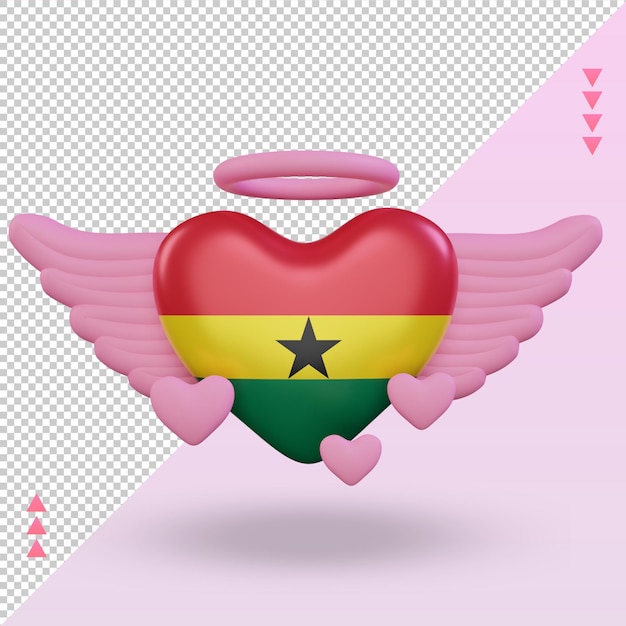 3D Valentinstag Liebe Ghana Flagge Rendering Vorderansicht