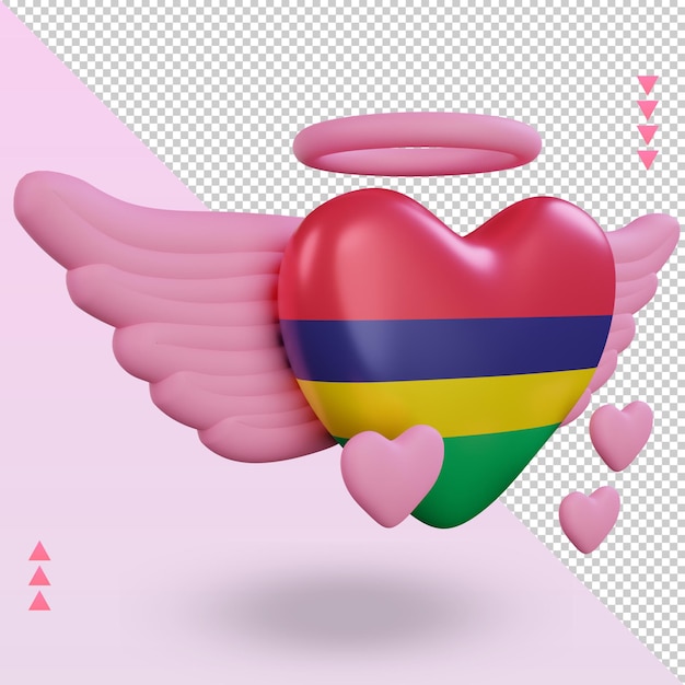 3D Valentinstag Liebe Mauritius Flagge Rendering linke Ansicht