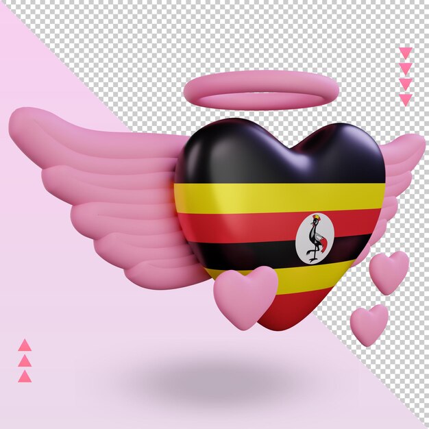 3D Valentinstag Liebe Uganda Flagge Rendering linke Ansicht
