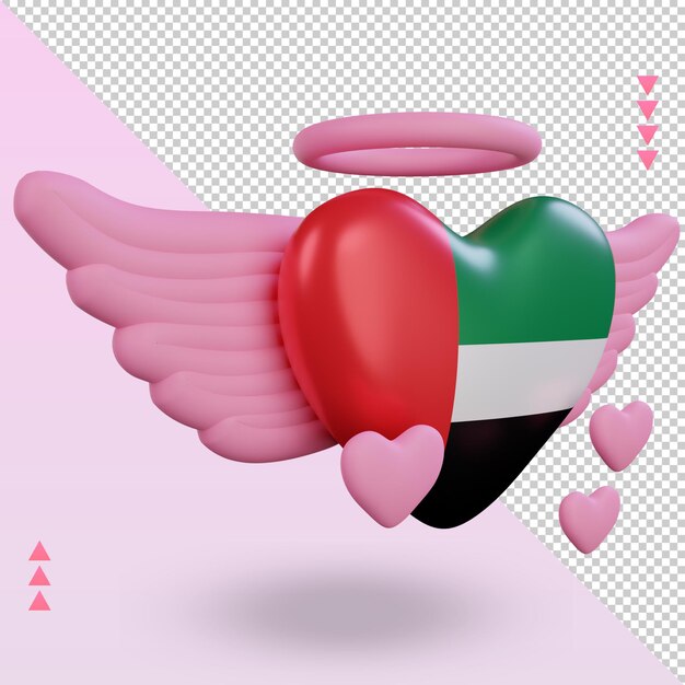 3d valentinstag liebe vereinigte arabische emirate flagge rendering linke ansicht