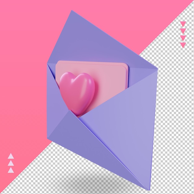 3D-Valentinstag Nachrichtensymbol, das die rechte Ansicht wiedergibt