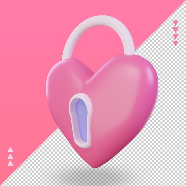 3D-Valentinstag Sperren Sie das Liebessymbol, das die rechte Ansicht wiedergibt