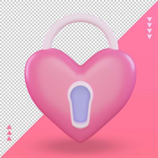 3D-Valentinstag Sperren Sie das Liebessymbol, das die Vorderansicht wiedergibt