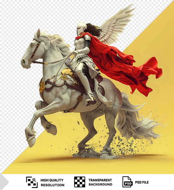 PSD 3d valkyrie dibujos animados montando un caballo alado en la batalla