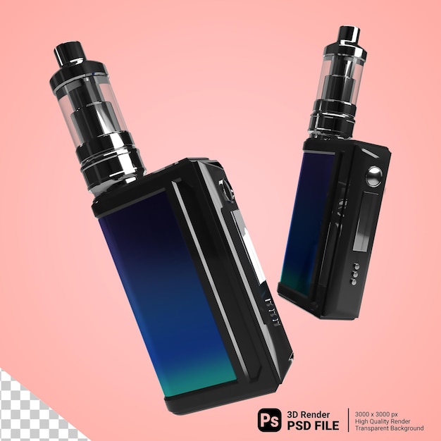 PSD 3d vape renderizado azul brilhante e preto duas perspectivas vista psd