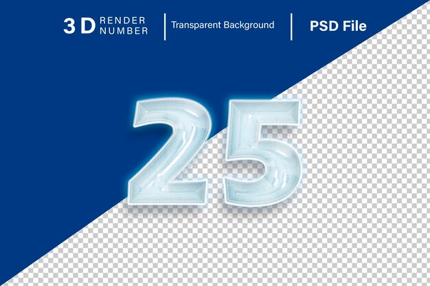 3d Veinticinco Número 25 color de nieve aislado en un fondo transparente