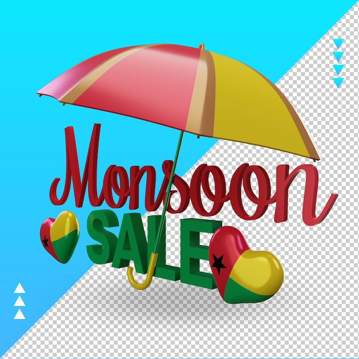PSD 3d venda de monção bandeira guiné renderização vista direita