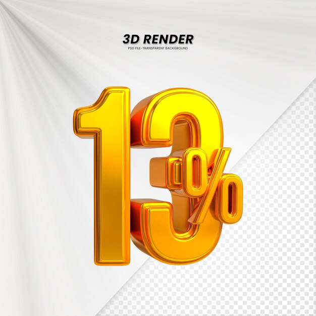 PSD 3d vendas desconto preço tag 3d renderização para composição 13 por cento conceito de número