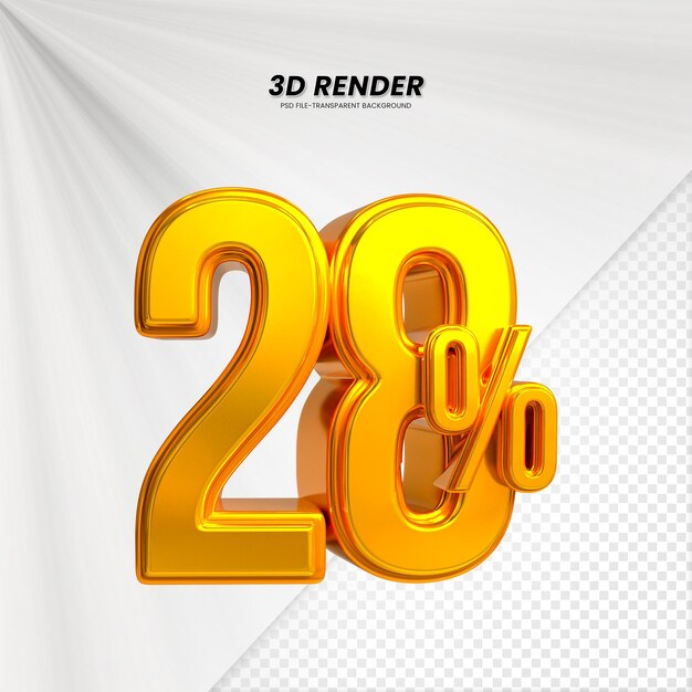 PSD 3d vendas desconto preço tag 3d renderização para composição 28 por cento conceito de número
