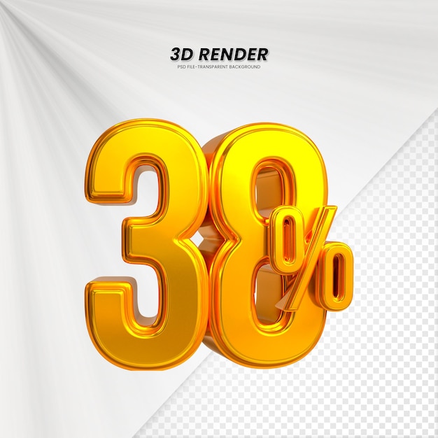 PSD 3d vendas desconto preço tag 3d renderização para composição 38 por cento conceito de número