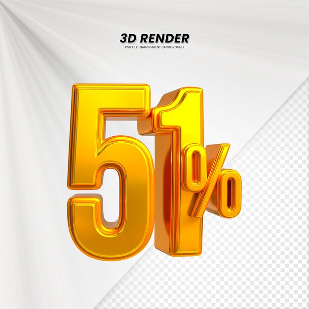 PSD 3d vendas desconto preço tag 3d renderização para composição 51 por cento conceito de número