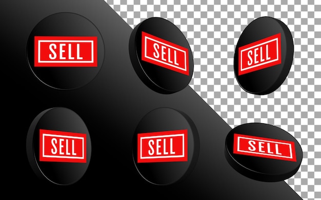 3D Vende botones venden símbolos de comercio de criptomoneda icono del logotipo 3D ilustración de renderización de plástico