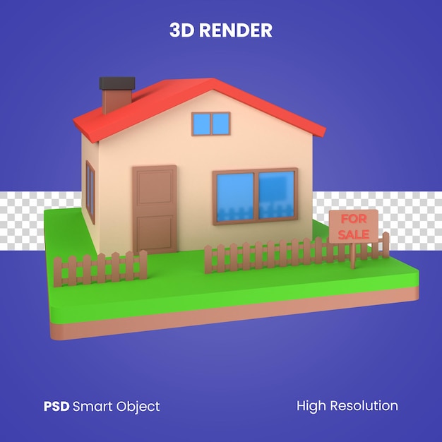 PSD 3d se vende una casa render aislado