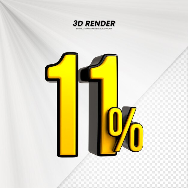 3D vendita sconto prezzo tag 3D rendering per la composizione 11 per cento concetto di numero