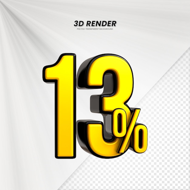 3D vendita sconto prezzo tag 3D rendering per la composizione 13 per cento concetto di numero
