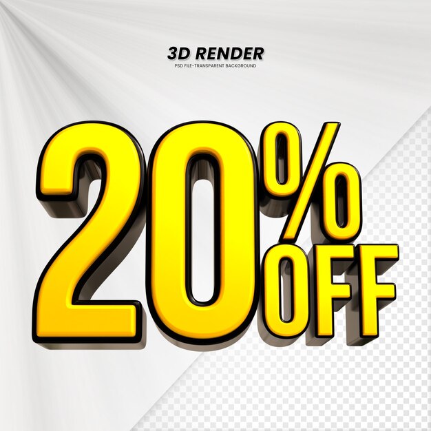 3D vendita sconto prezzo tag 3D rendering per la composizione 20 per cento concetto di numero