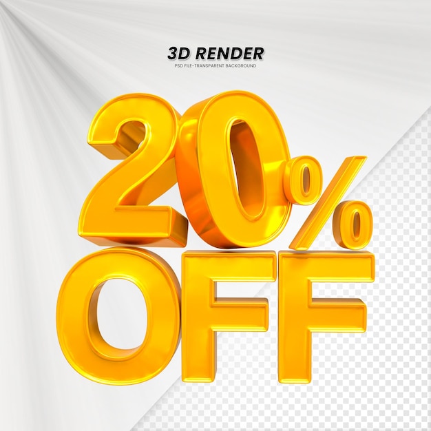 3D vendita sconto prezzo tag 3D rendering per la composizione 20 per cento concetto di numero