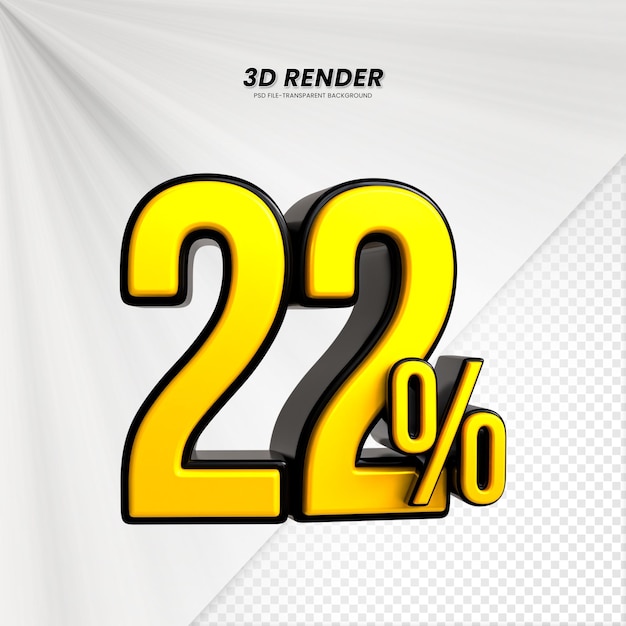 3D vendita sconto prezzo tag 3D rendering per la composizione 22 per cento concetto di numero