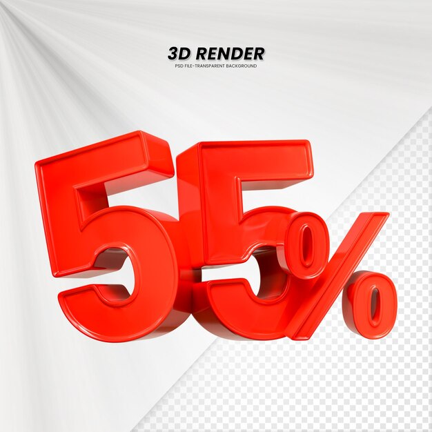 3d vendita sconto prezzo tag 3d rendering per la composizione 55 per cento concetto di numero