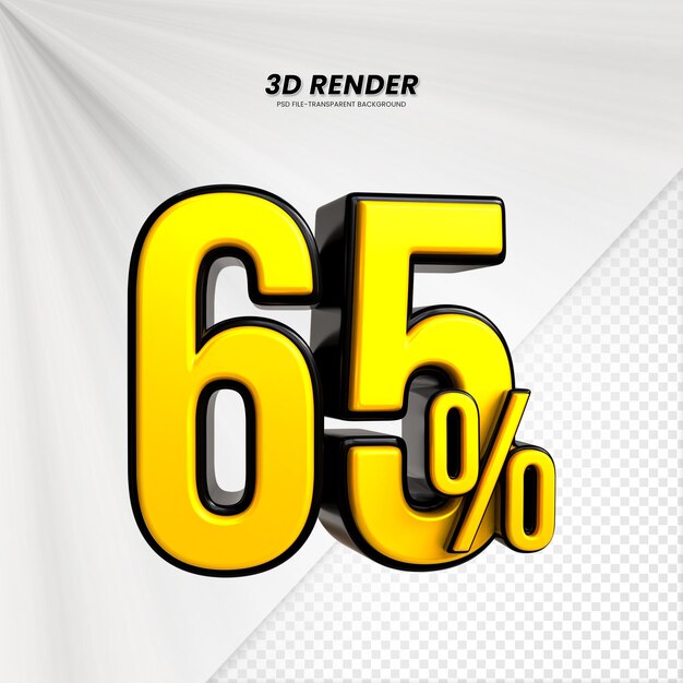 3D vendita sconto prezzo tag 3D rendering per la composizione 65 per cento concetto di numero