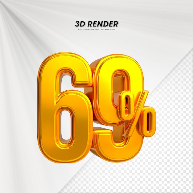 3D vendita sconto prezzo tag 3D rendering per la composizione 69 per cento concetto di numero
