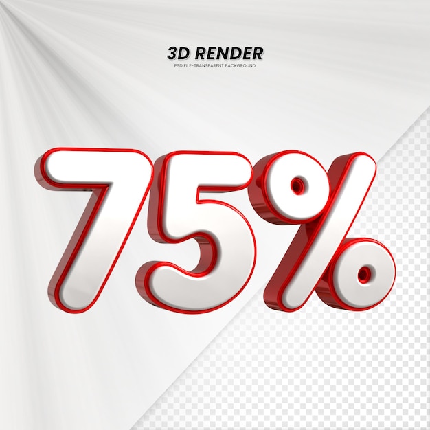 3D vendita sconto prezzo tag 3D rendering per la composizione 75 per cento concetto di numero