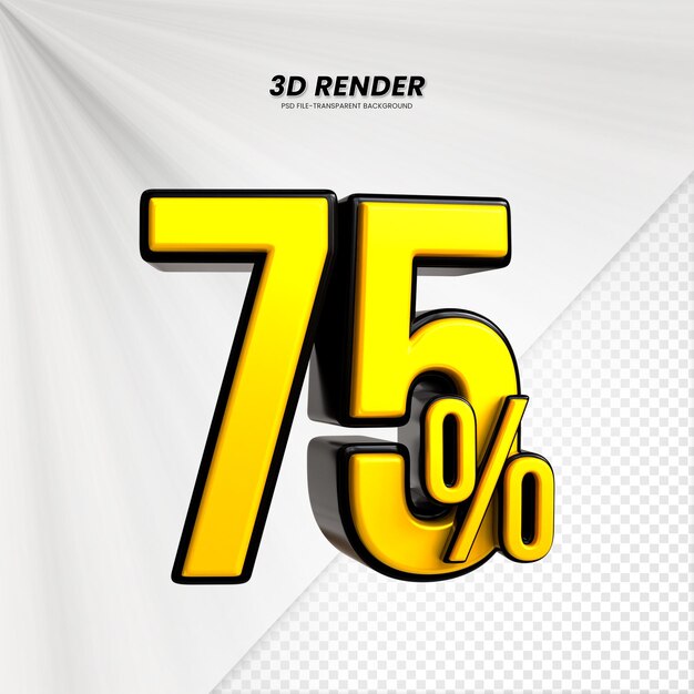 3D vendita sconto prezzo tag 3D rendering per la composizione 75 per cento concetto di numero