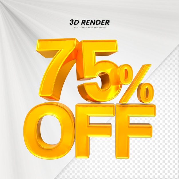 3D vendita sconto prezzo tag 3D rendering per la composizione 75 per cento concetto di numero