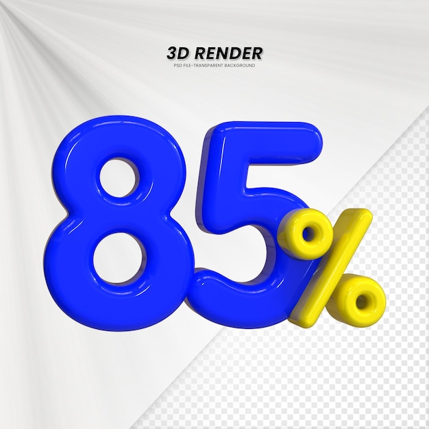 3D vendita sconto prezzo tag 3D rendering per la composizione 85 per cento concetto di numero