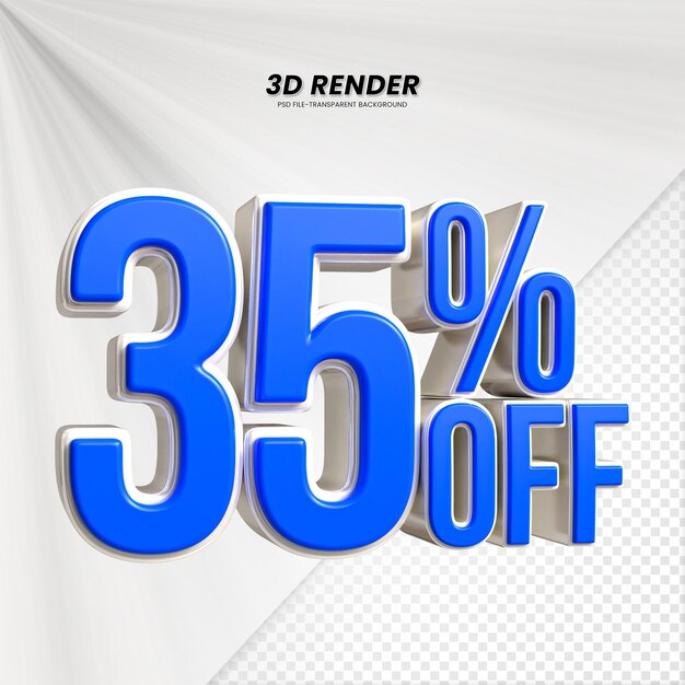 3d ventas descuento etiqueta de precio 3d renderización para la composición 35 por ciento concepto de número