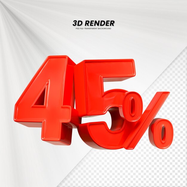 3d ventas descuento etiqueta de precio 3d renderización para la composición 45 por ciento concepto de número