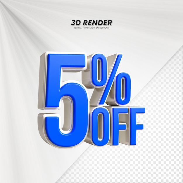 3d ventas descuento etiqueta de precio 3d renderización para la composición 5 por ciento concepto de número