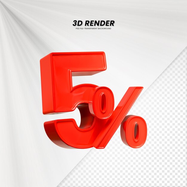 3d ventas descuento etiqueta de precio 3d renderización para la composición 5 por ciento concepto de número