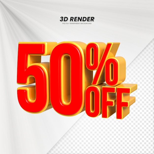 3d ventas descuento etiqueta de precio 3d renderización para la composición 50 por ciento concepto de número